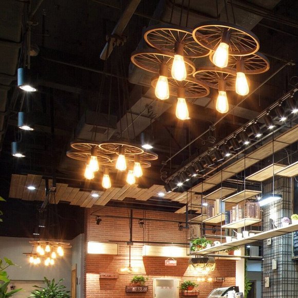 Rustic 6 Bulb Wagon Wheel Chandelier Distressed Bronze Finish Home Business - Picture 11 of 16